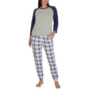 Eddie Bauer Women's 2 Piece Ultra Soft Sleep Pajama Lounge Set (Gray/Blue, Smal)